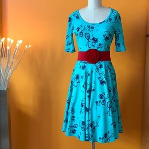 Lularoe Nicole Sea green w/ bike print dress Lg